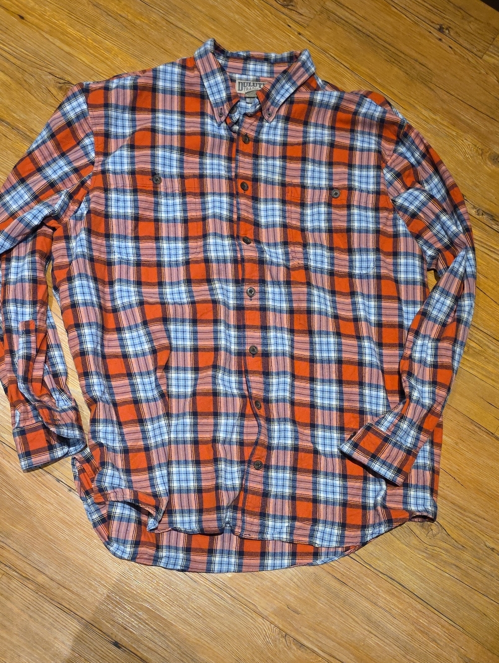 Duluth Trading Men's Orange Plaid Button-Down Shirt